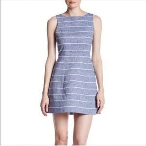 Alice + Olivia Lindsey linen blue white striped midi dress A line sleeveless 0